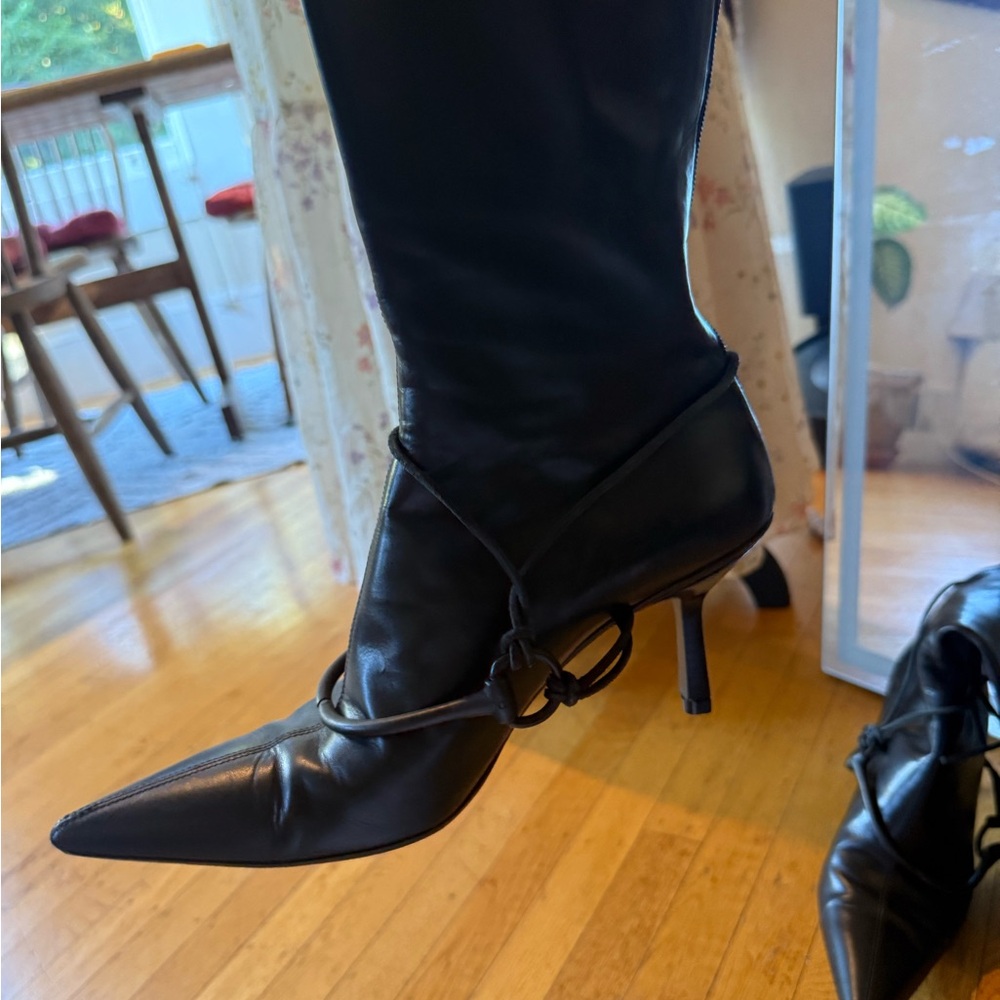 Gucci Tom Ford Black Pointed-Toe Stiletto Boot with Wrap Detail - Women's